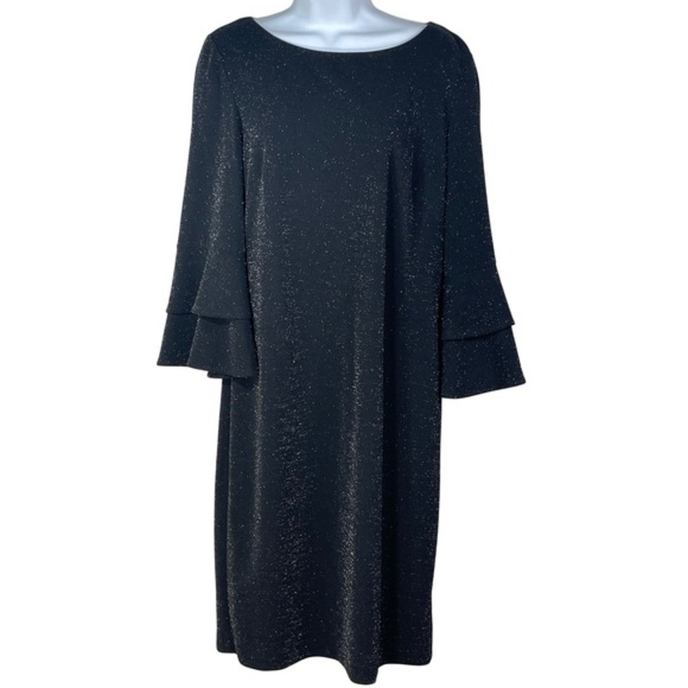 Black Metallic Shimmer Tiered Ruffle Sleeve Sheath Dress 14‎ vamp goth party